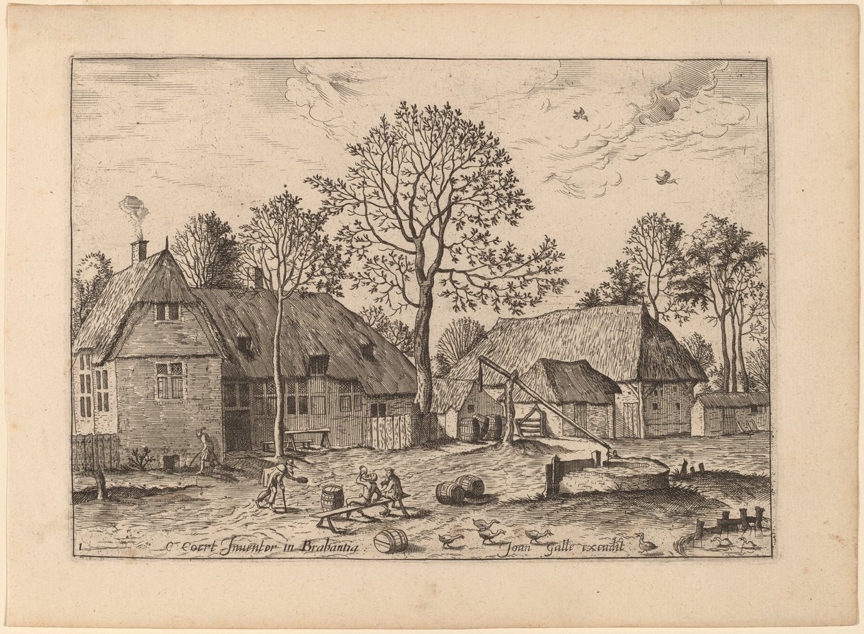 Gårdar med Draw Well av Johannes and Lucas van Doetechum after Master of the Small Landscapes