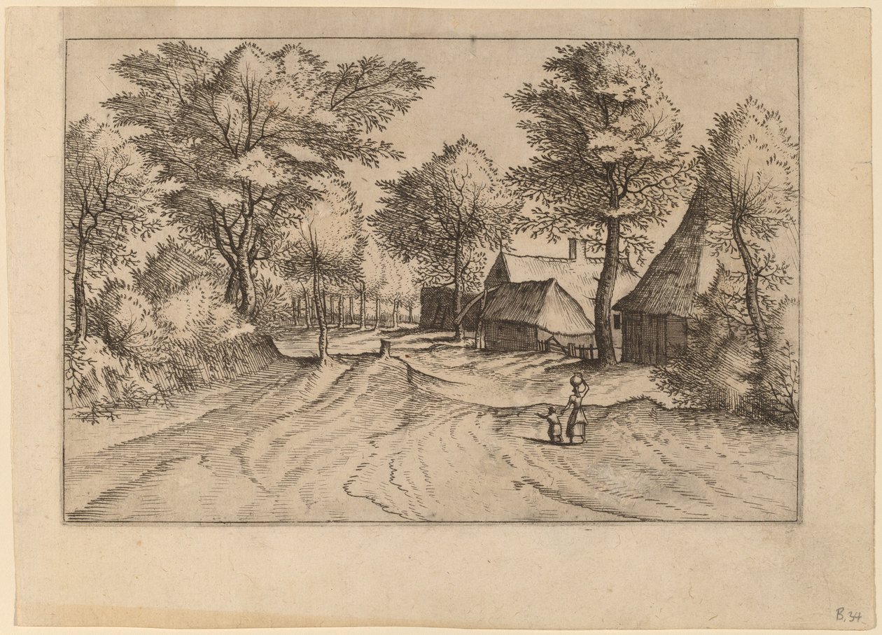 Byväg med gård och skjul av Johannes and Lucas van Doetechum after Master of the Small Landscapes