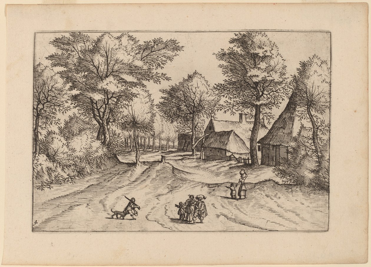 Byväg med gård och skjul av Johannes and Lucas van Doetechum after Master of the Small Landscapes