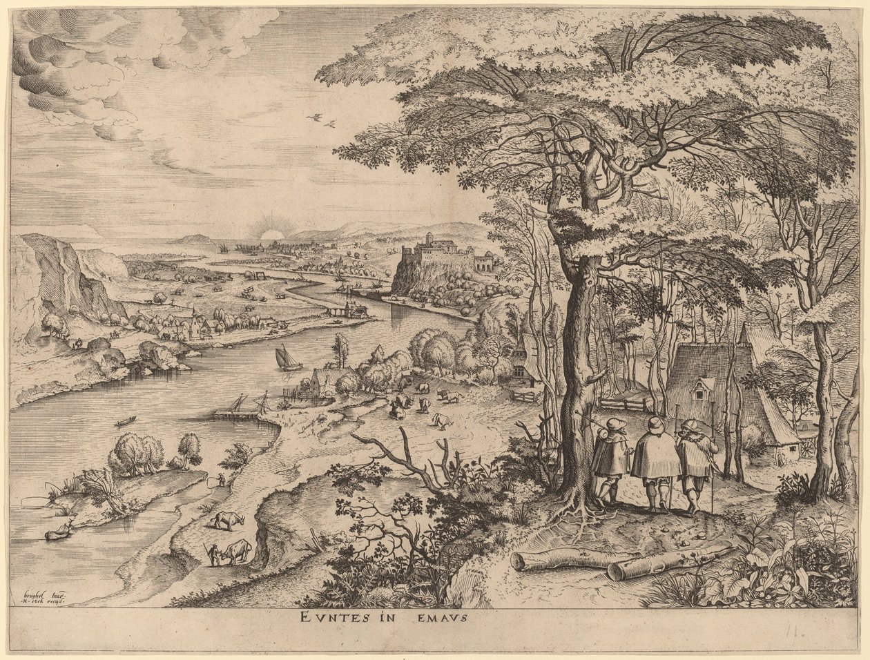 Pilgrimerna till Emmaus av Johannes and Lucas van Doetechum after Pieter Bruegel the Elder
