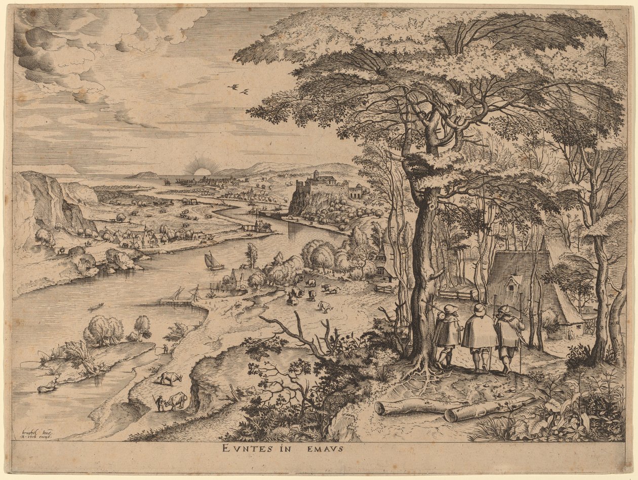 Pilgrimerna till Emmaus av Johannes and Lucas van Doetechum after Pieter Bruegel the Elder