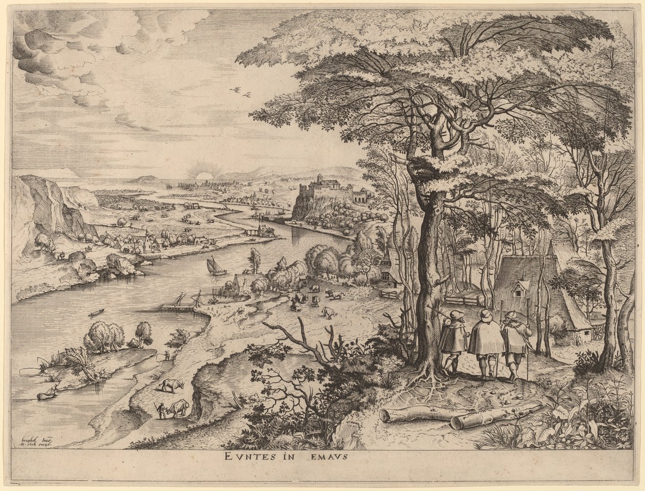 Pilgrimerna till Emmaus av Johannes and Lucas van Doetechum after Pieter Bruegel the Elder