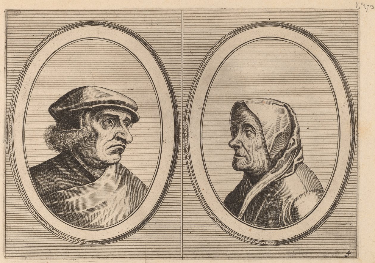 "Joris Ysegrim" och "Quastighe Jopje" av Johannes and Lucas van Doetechum after Pieter Bruegel the Elder