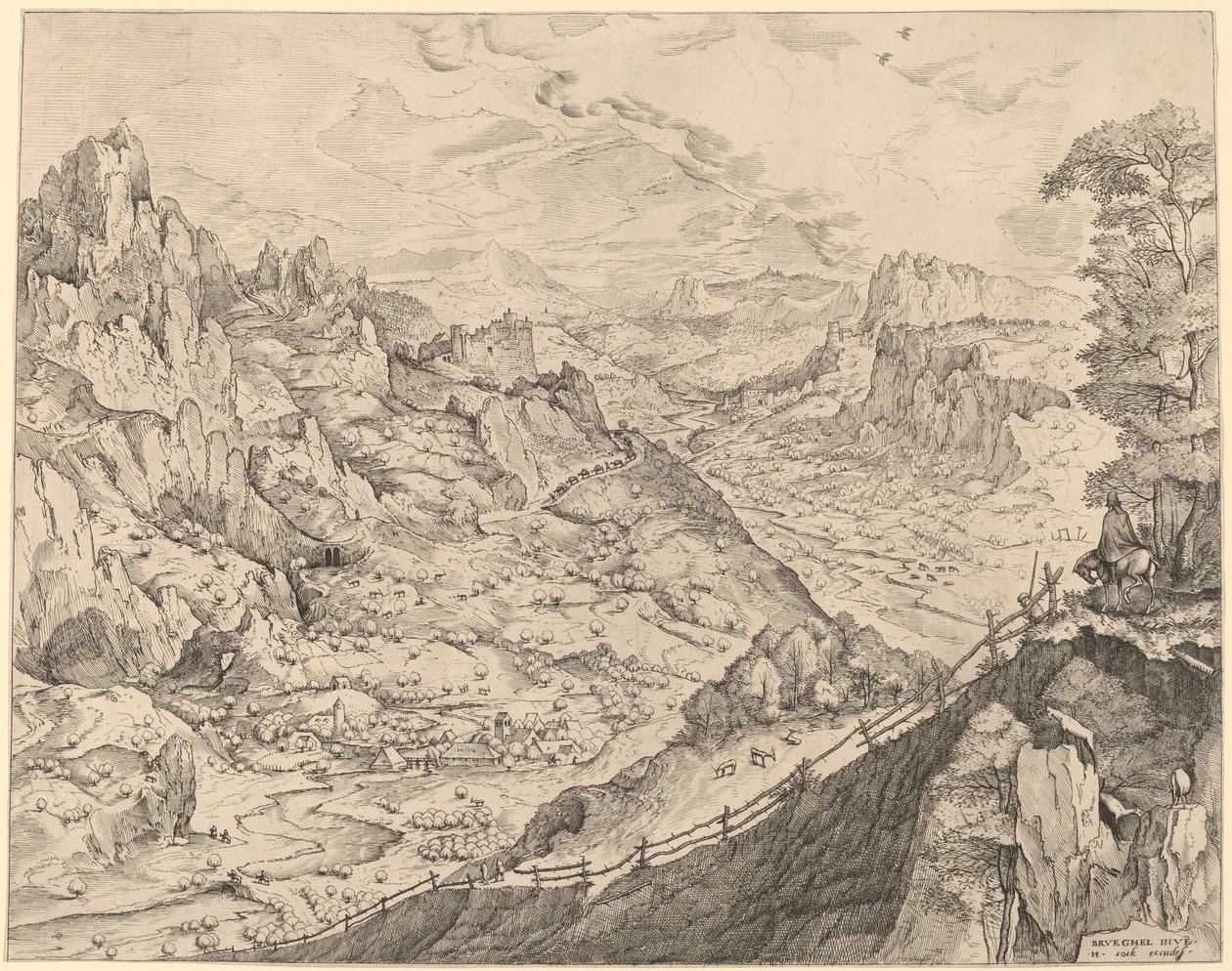 Stort alpint landskap av Johannes and Lucas van Doetechum after Pieter Bruegel the Elder