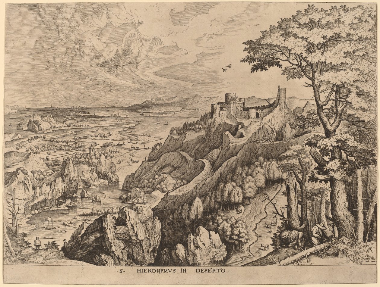 S. Hieronymus in Deserto (Saint Hieronymus i öknen) av Johannes and Lucas van Doetechum after Pieter Bruegel the Elder
