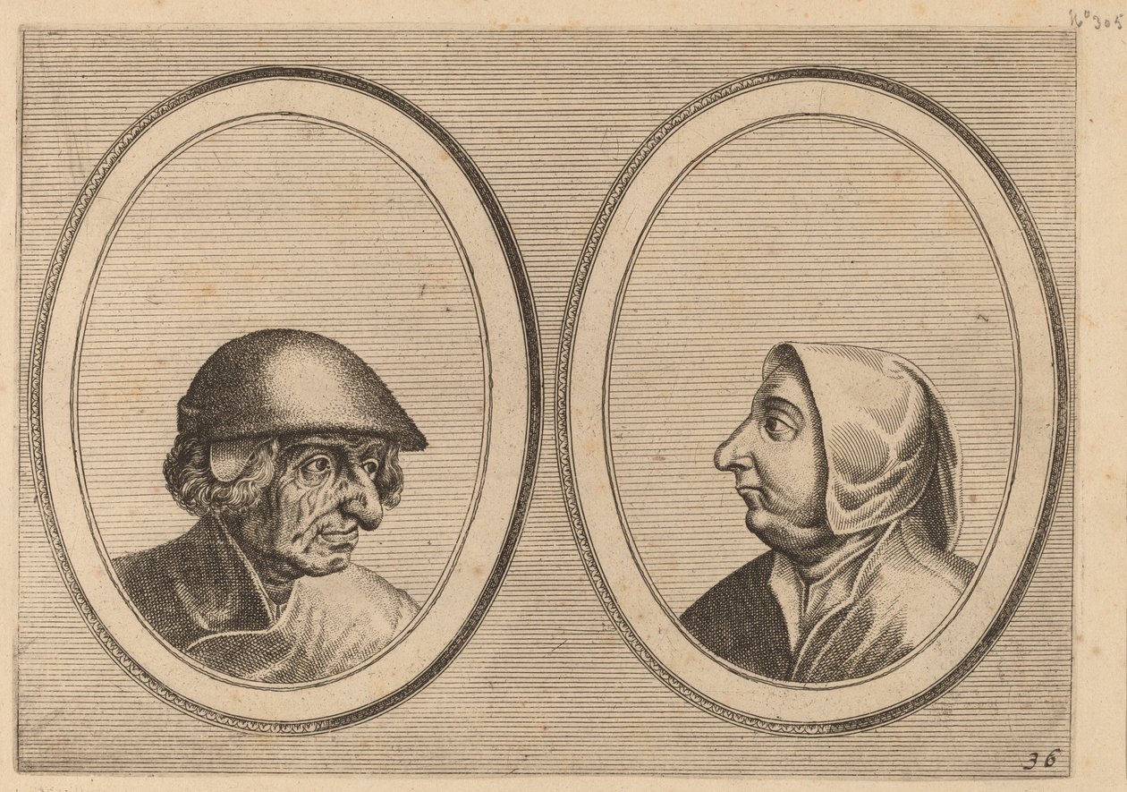 "Schonckje Wel-drocht" och "Pronckje Heel-volmaeckt" av Johannes and Lucas van Doetechum after Pieter Bruegel the Elder
