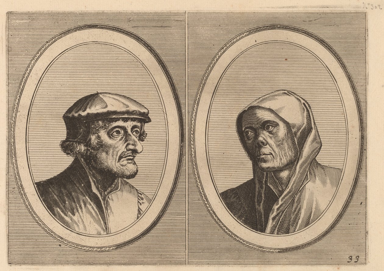 "Voorsichtighe Krijn" och "Broentje Spaer-pots" av Johannes and Lucas van Doetechum after Pieter Bruegel the Elder