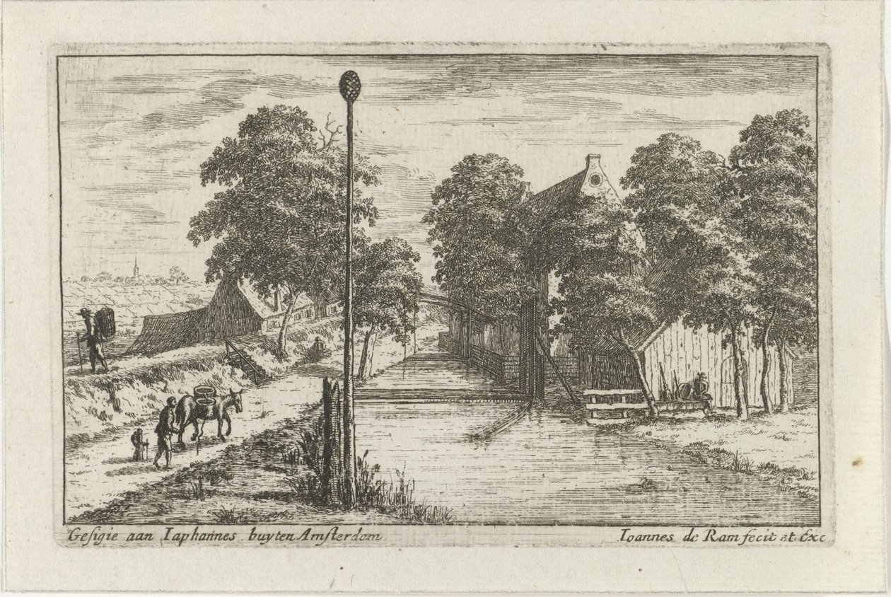 Utsikt över Jaap Hannes Gesigie aan Iaphanes buyten Amsterdam (titel på objekt) av Johannes de Ram