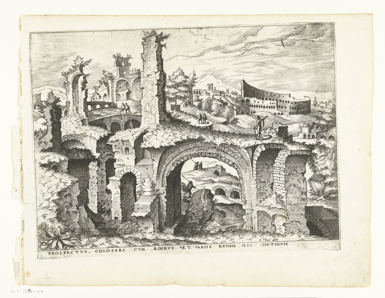 Utsikt över Colosseum Romerska ruiner, 1561 (serietitel) av Johannes of Lucas van Doetechum (attributed to)