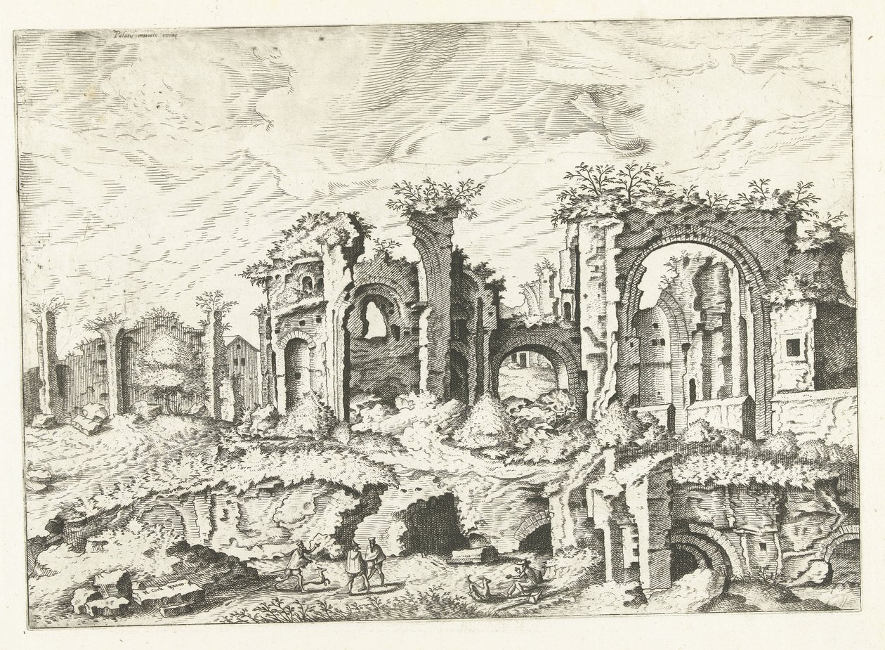 Fjärde vy av ruiner på Palatine Hill Romerska ruiner, 1561 (serietitel) av Johannes of Lucas van Doetechum (attributed to)