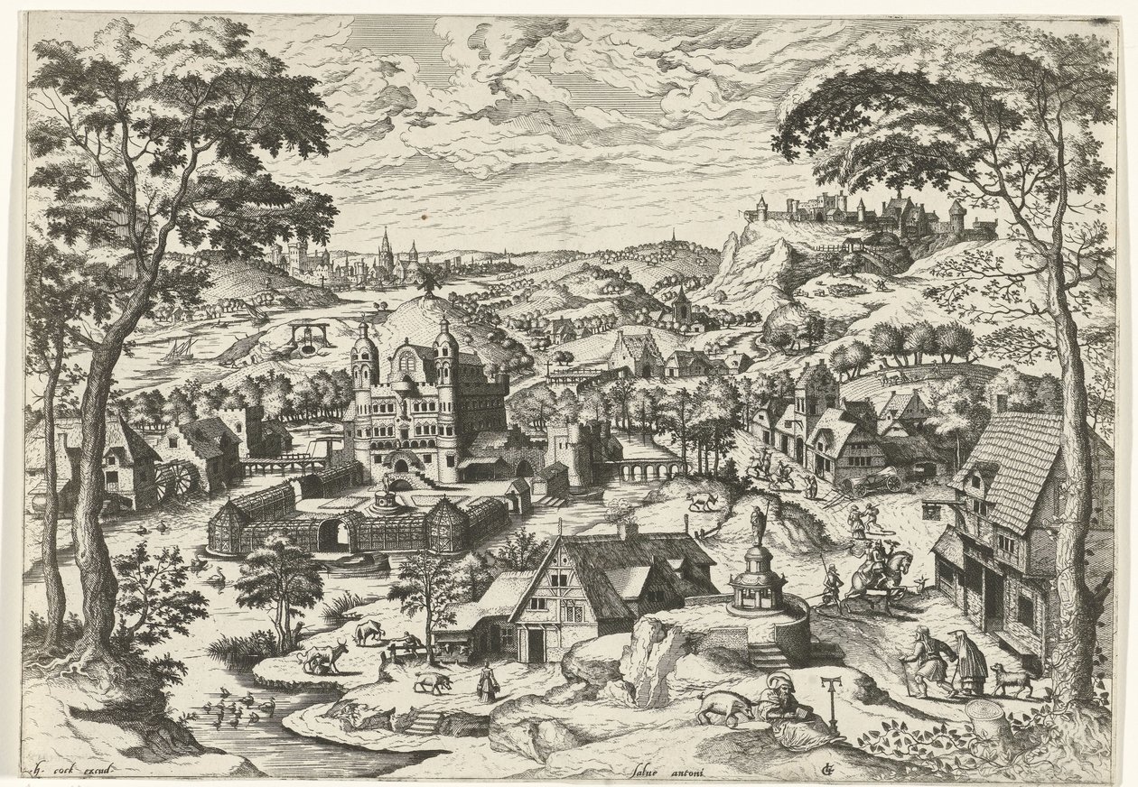 Landskap med Saint Anthony Salve antoni (titel på objekt) Landskap med kristna berättelser (serietitel) av Johannes of Lucas van Doetechum