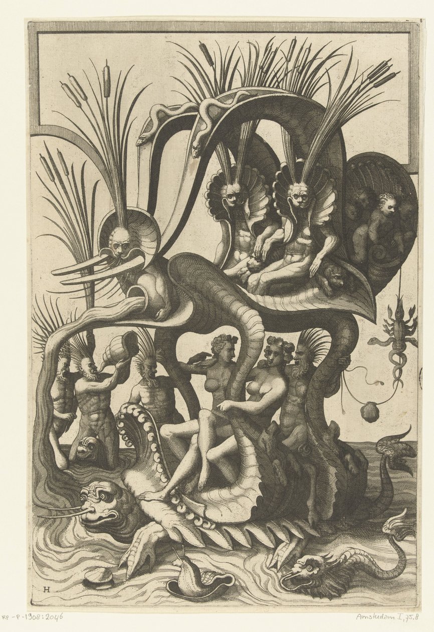 Vattensköldpadda som bär en vagn på ryggen Veelderleij Byte av grottor och fack (...)Libro Primo (serietitel) av Johannes of Lucas van Doetechum