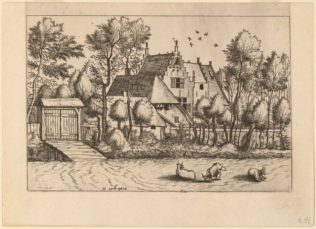 Hus på landet med dike av Johannes van Doetechum, the Elder and Lucas