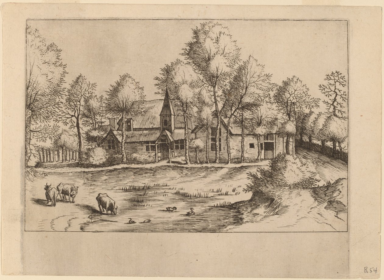 Landsby med kyrka av Johannes van Doetechum, the Elder and Lucas