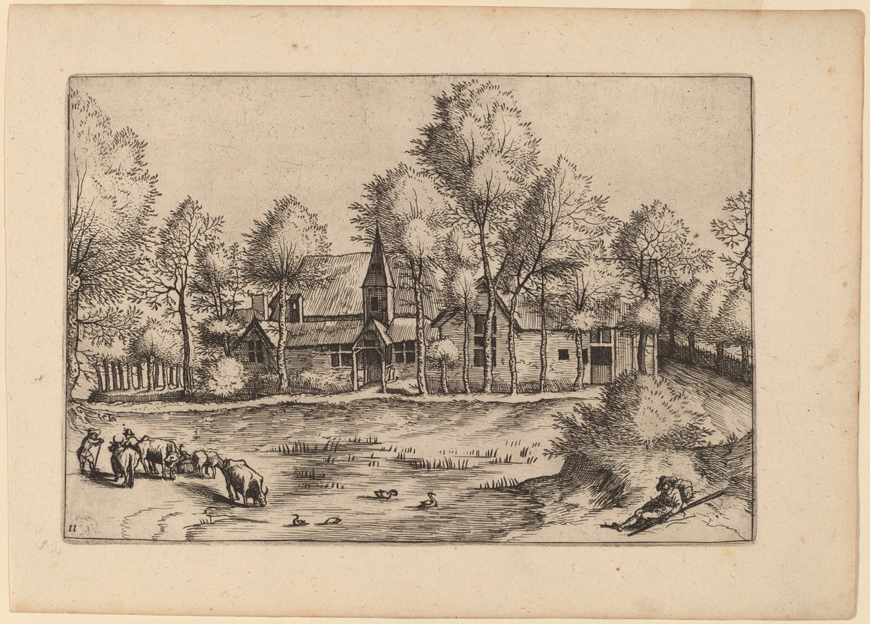 Landsby med kyrka av Johannes van Doetechum, the Elder and Lucas