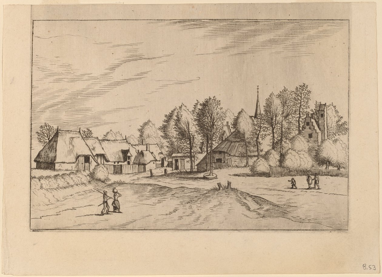 Landsby med kyrktorn av Johannes van Doetechum, the Elder and Lucas