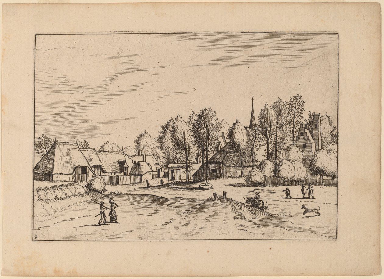 Landsby med kyrktorn av Johannes van Doetechum, the Elder and Lucas