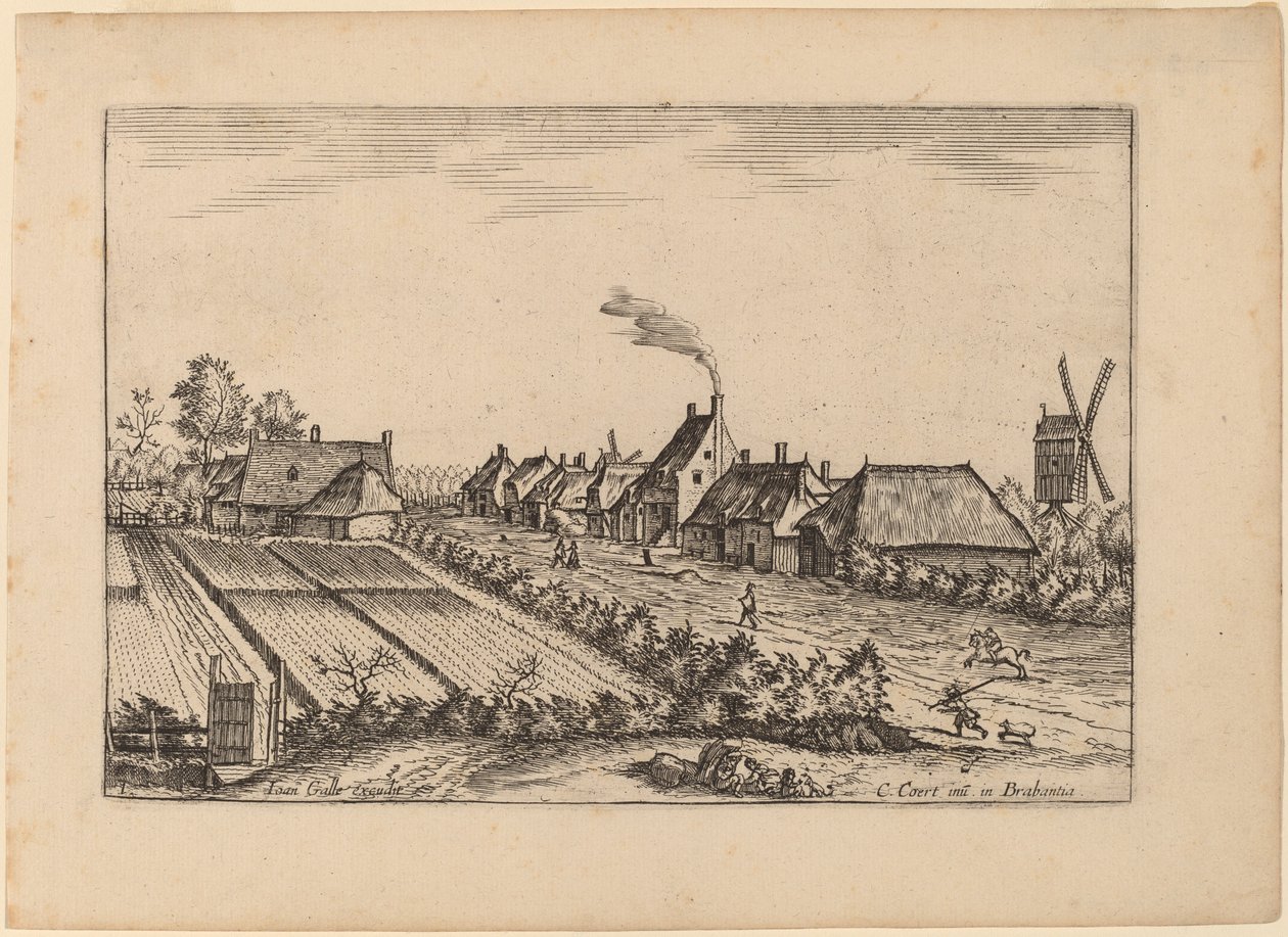 Åkrar och en byväg med postkvarn av Johannes van Doetechum, the Elder and Lucas