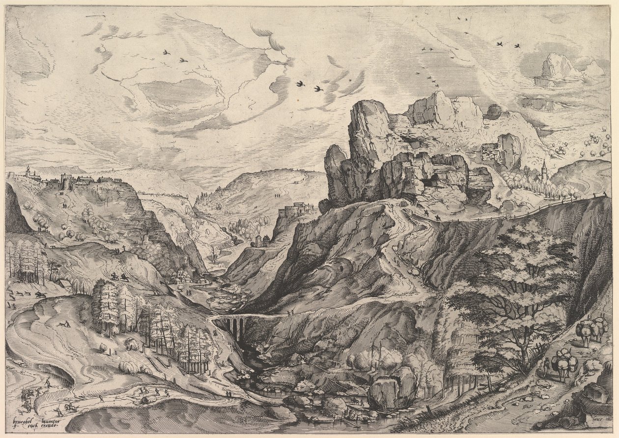 Alpinlandskap med en djup dal från The Large Landscapes, ca. 1555-56. av Johannes van Doetecum I