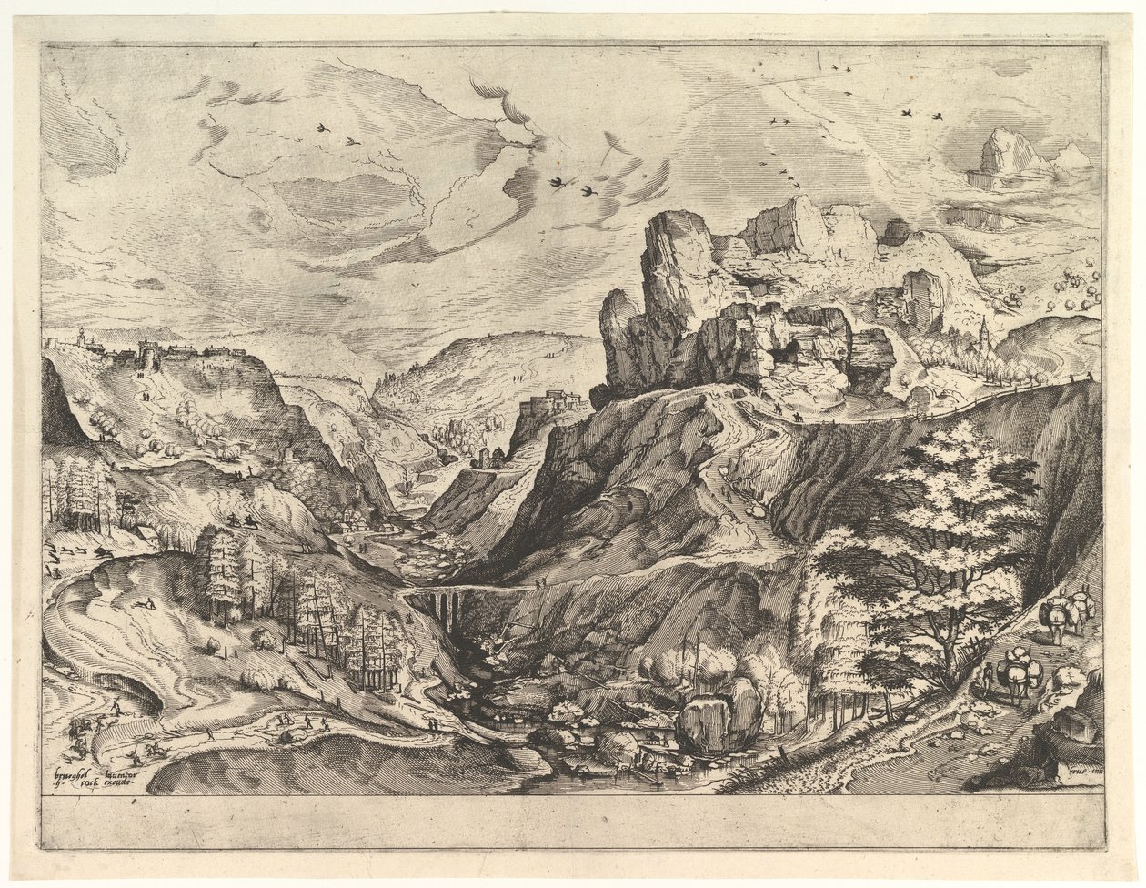 Alpinlandskap med en djup dal från The Large Landscapes, ca. 1555-56. av Johannes van Doetecum I