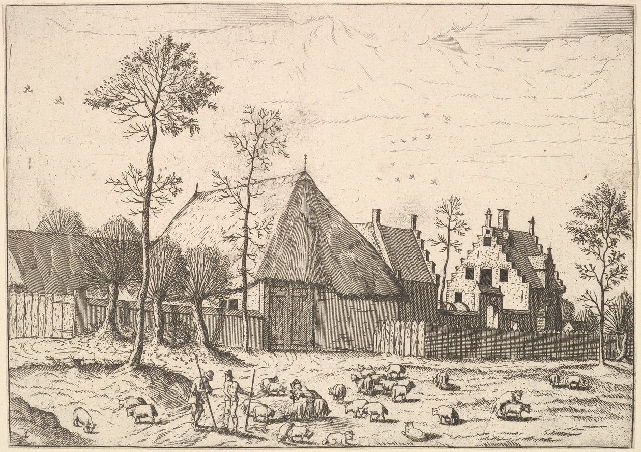 Skjul med stuga, från De små landskapen, 1559-61. av Johannes van Doetecum I