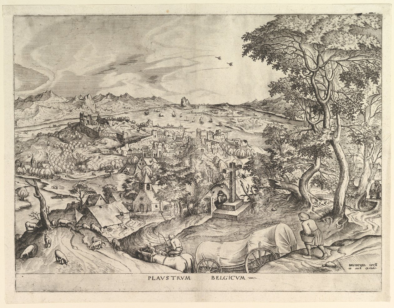 Den belgiska vagnen Plaustrum Belgicum från The Large Landscapes, ca. 1555-56. av Johannes van Doetecum I