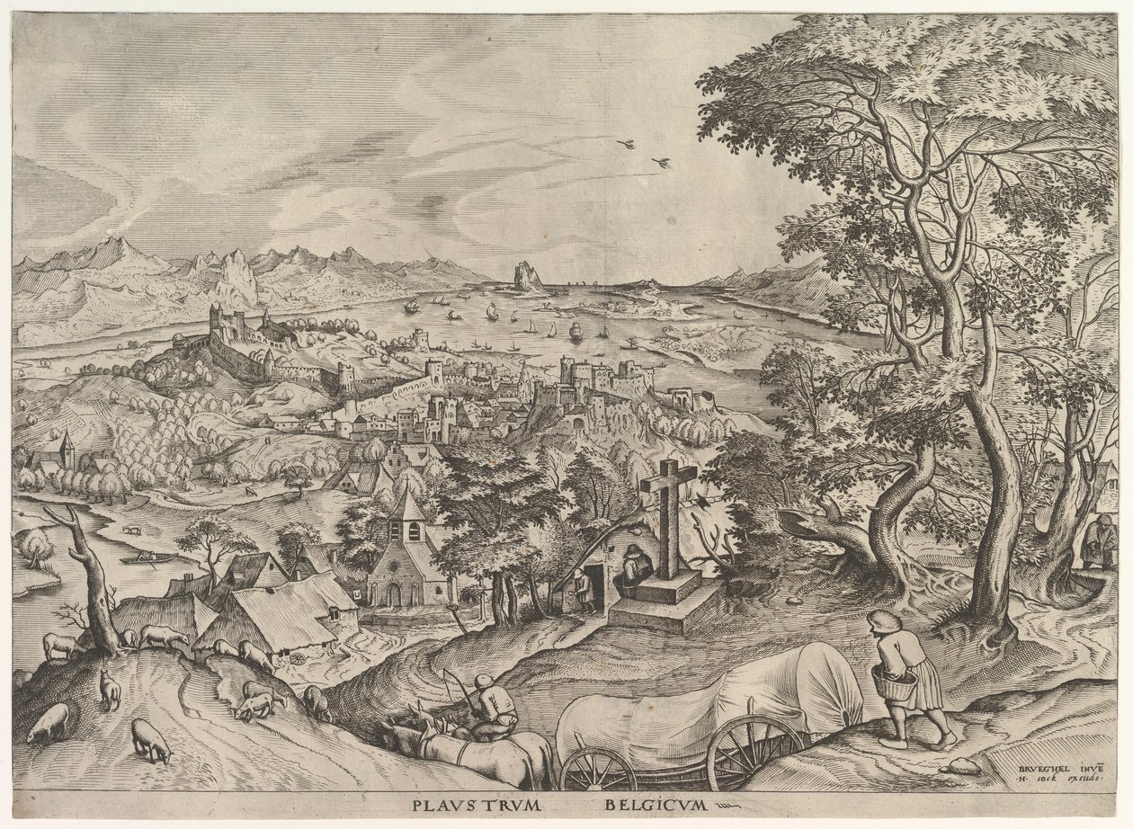 Den belgiska vagnen Plaustrum Belgicum från The Large Landscapes, ca. 1555-56. av Johannes van Doetecum I