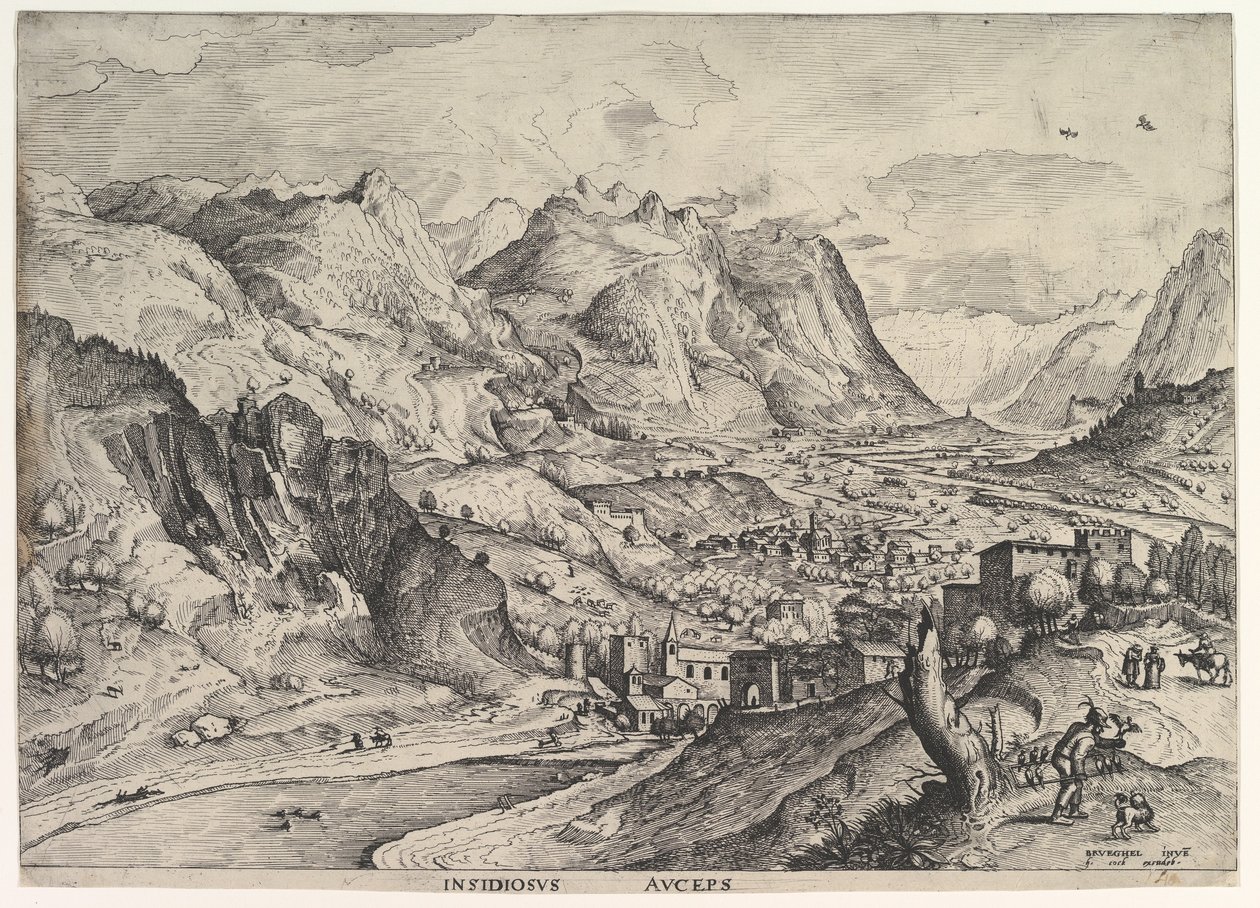 The Crafty Bird-Catcher Insidiosus auceps från The Large Landscapes, ca. 1555-56. av Johannes van Doetecum I