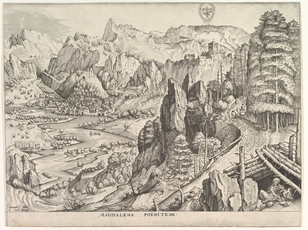 Den ångerfulla Magdalena Magdalena Poenitens från The Large Landscapes, ca. 1555-56. av Johannes van Doetecum I