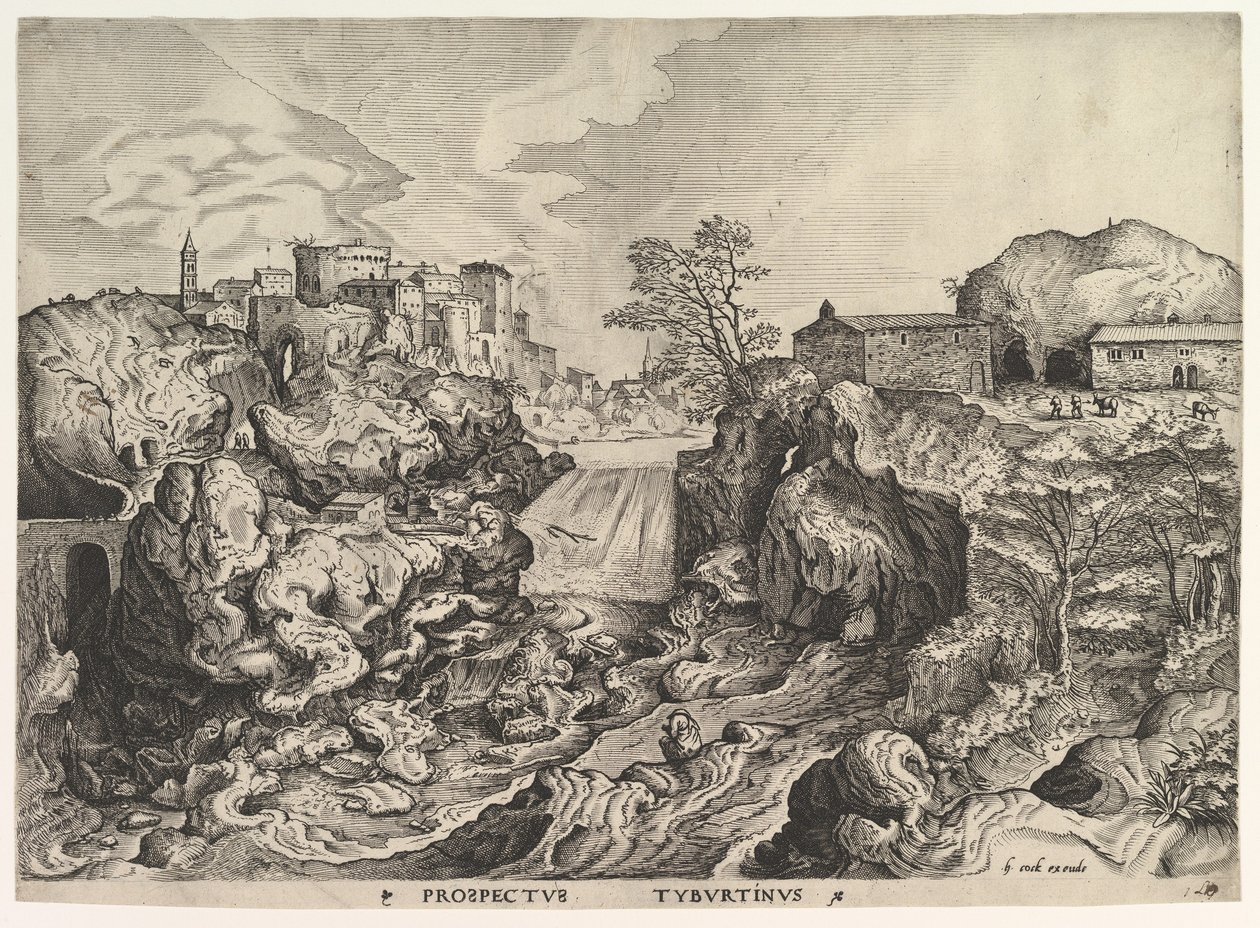 Vy över Tiber Tivoli Prospectus Tyburtinus från The Large Landscapes, ca. 1555-56. av Johannes van Doetecum I
