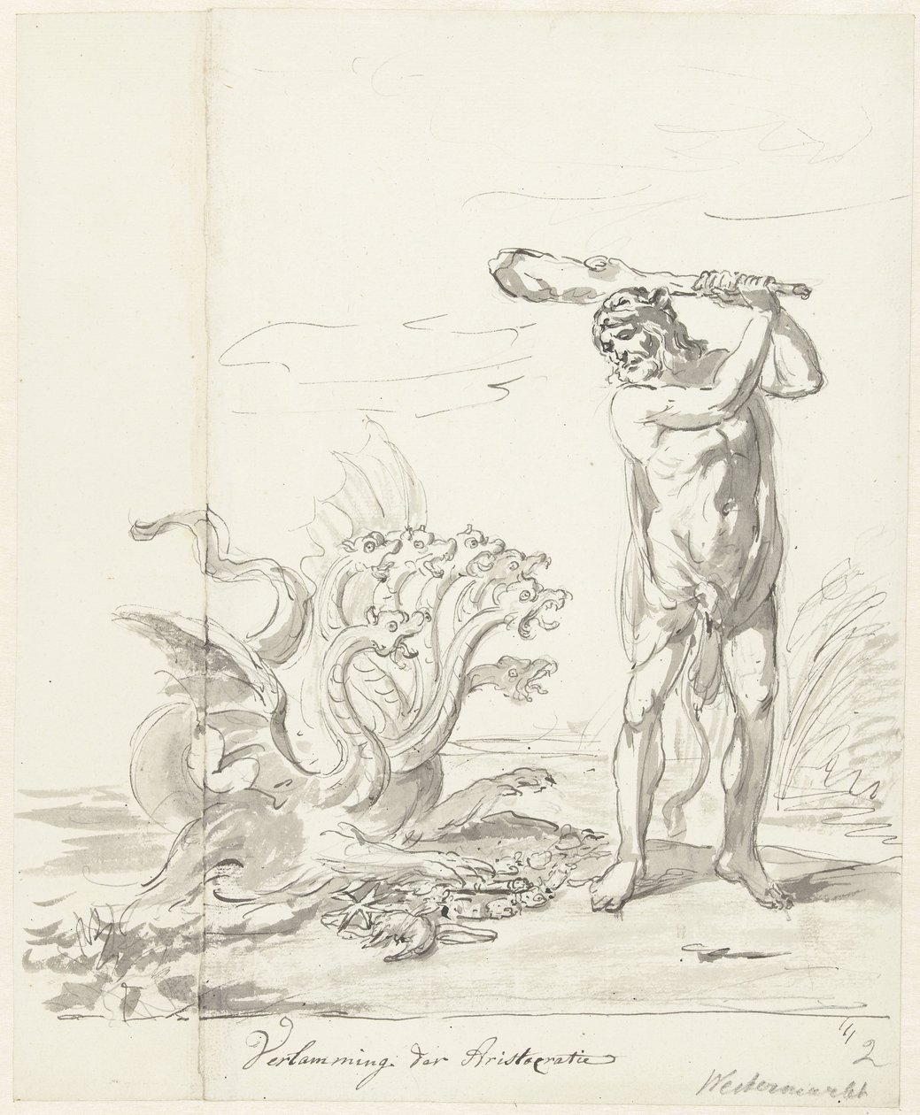 Förstörelse av aristokratin, dekoration på Westermarkt, 1795 Paralysis of Aristocracy (titel på objekt) av Johannes van Dregt (rejected attribution)