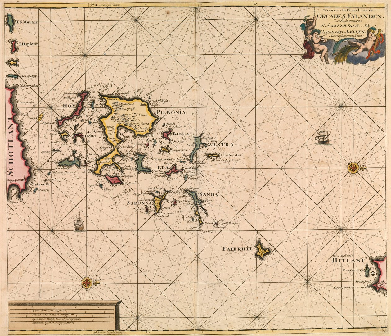 Karta över Orcades Eylande (Orkneyöarna) från van Keulen