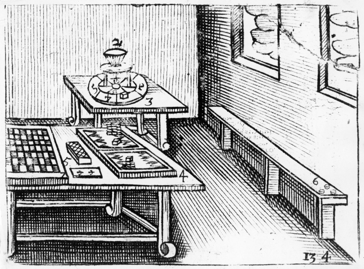 Brädspel från Orbis Sensualium Pictus, 1658 av John Amos Comenius