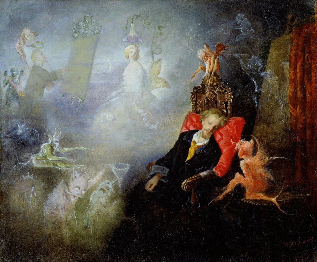 Konstnärens dröm, 1857 (olja på kvarnbräda) av John Anster Fitzgerald