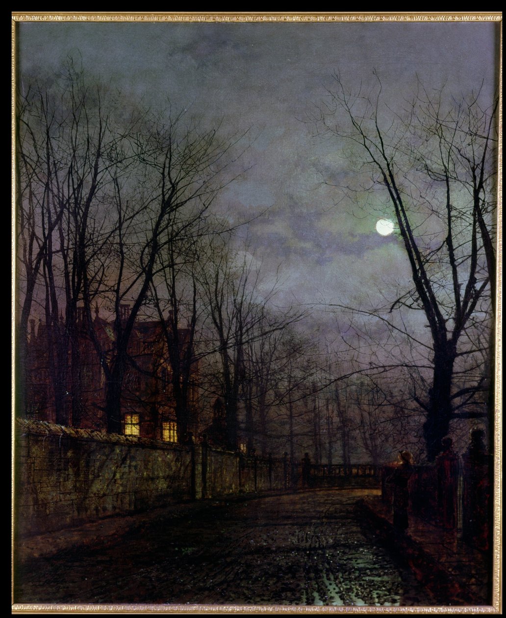 Gatuscen i månsken, 1882 av John Atkinson Grimshaw