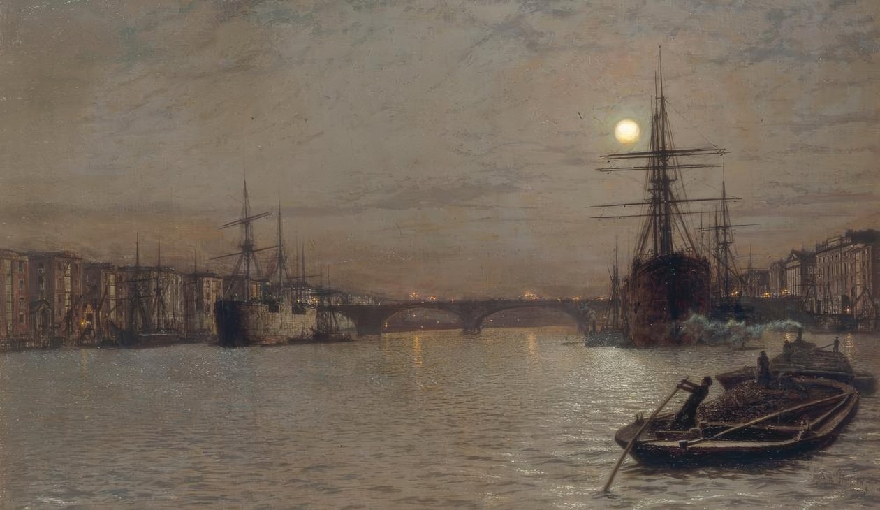 Poolen och London Bridge på natten av John Atkinson Grimshaw