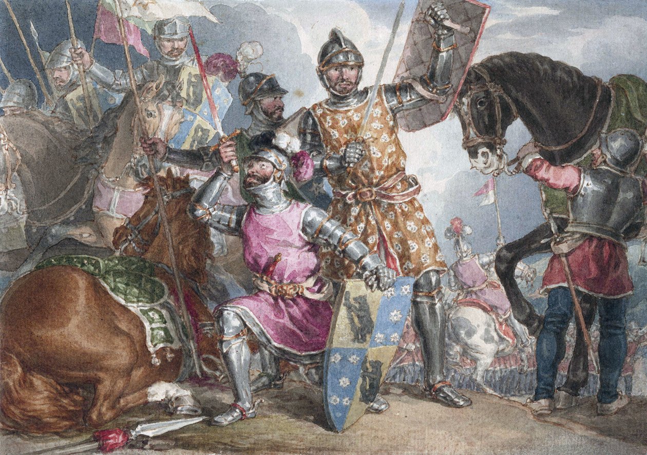 King Henry VI, part III, act II, scene III, Warwick, Edward, and Richard at the Battle of Towton  av John Augustus Atkinson