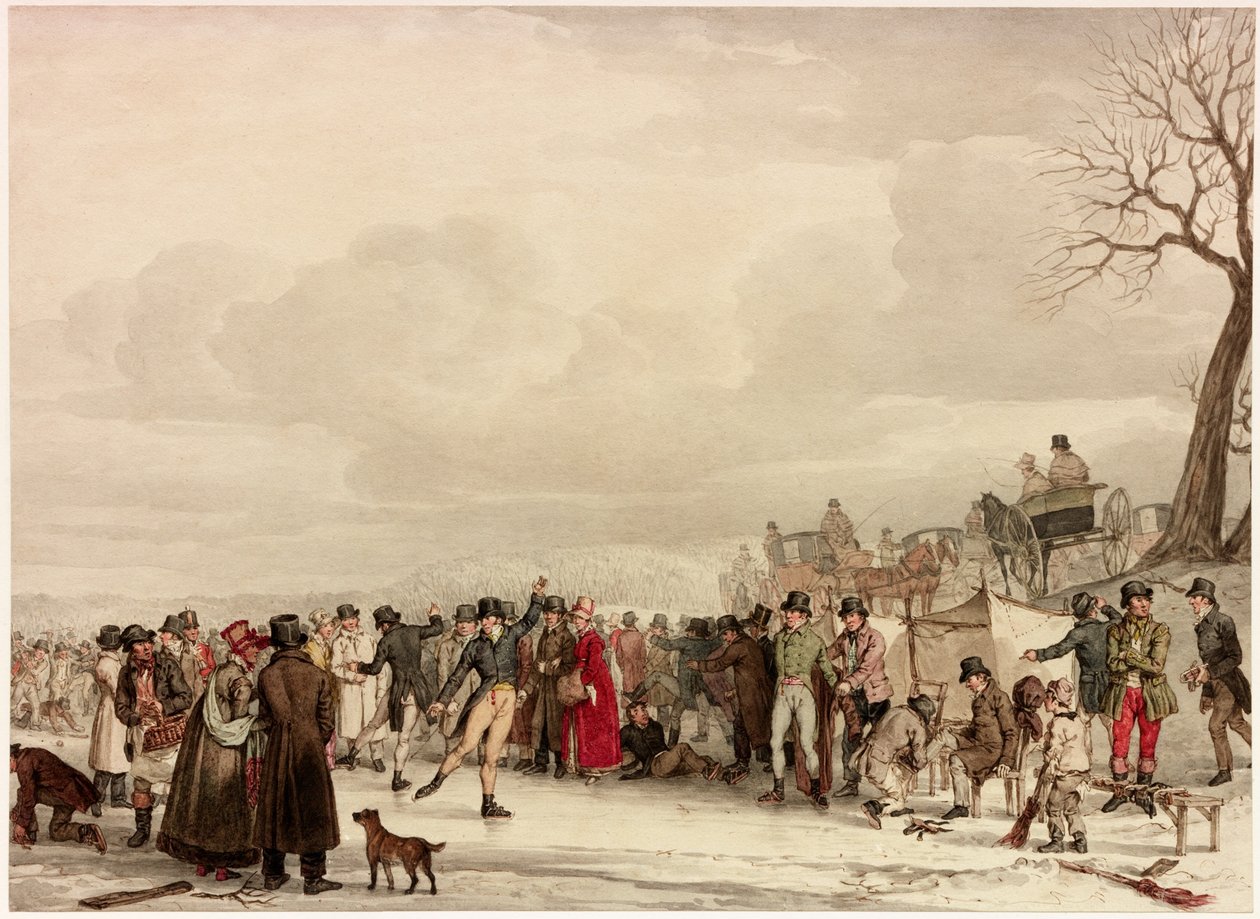 Skridskoåkning, 1810 (wc på vävt papper) av John Augustus Atkinson