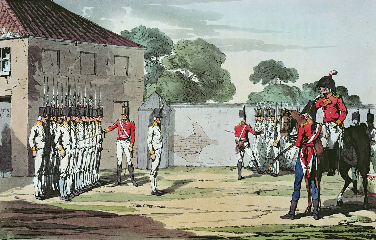 Soldiers Drilling, 1807 (valivalivali)swed av John Augustus Atkinson