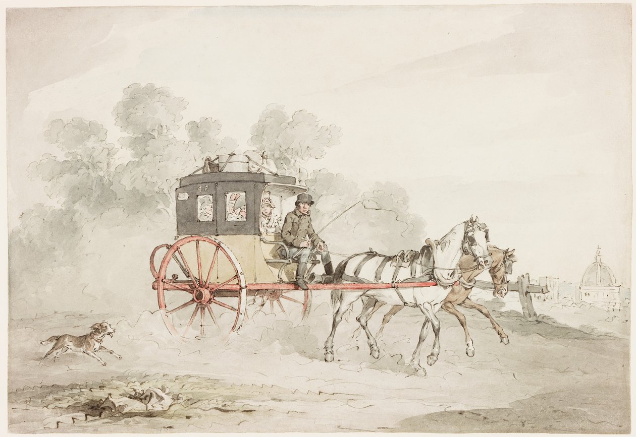 Postvagnen (bläck, penna och wc på papper) av John Augustus Atkinson