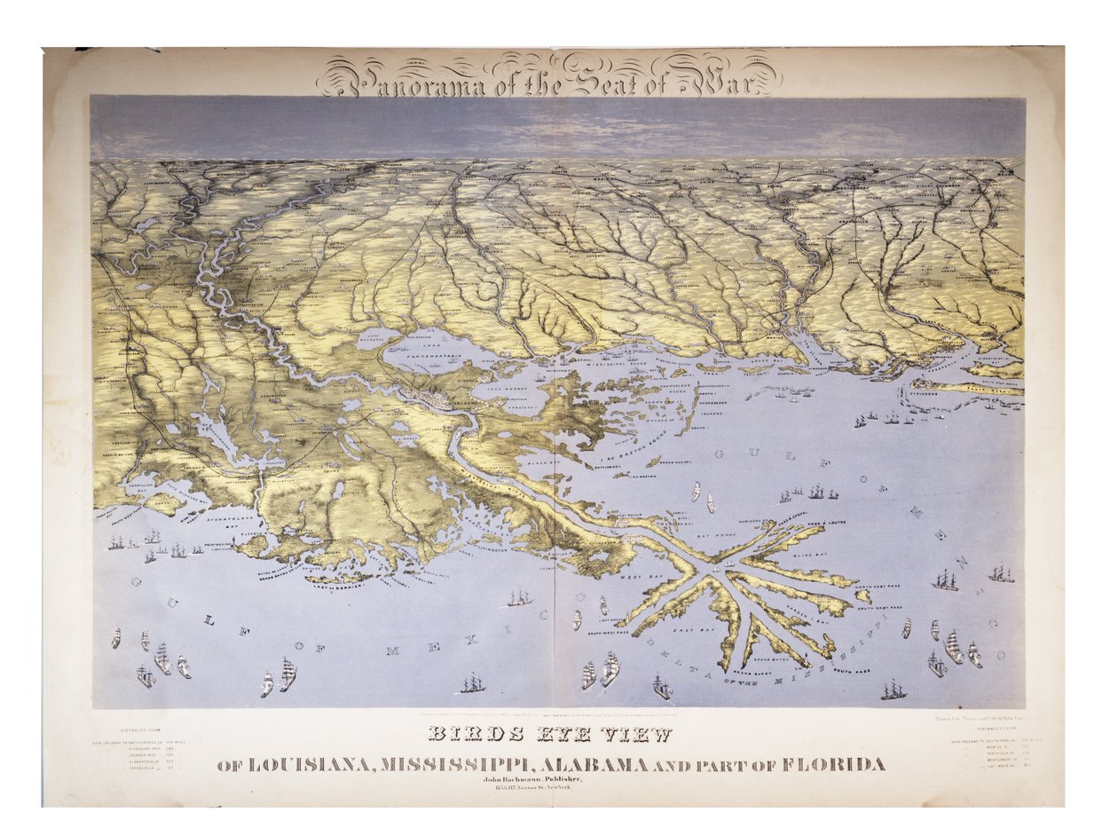 Panorama av krigets säte: fågelperspektiv på Louisiana, Mississippi, Alabama och delar av Florida, 1861 av John Bachmann