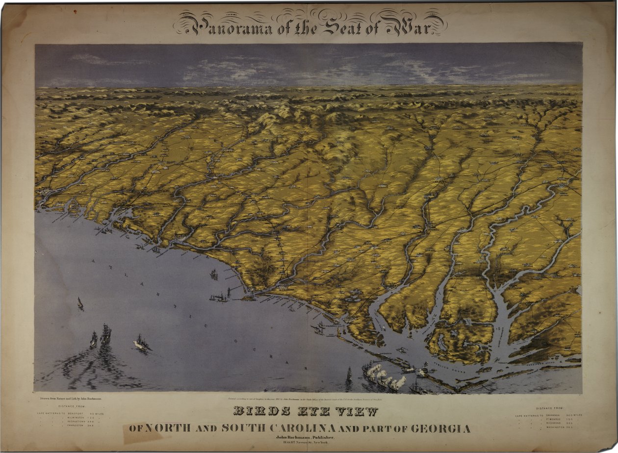 Panorama av krigets säte: Fågelperspektiv över North och South Carolina och delar av Georgia, 1861 av John Bachmann