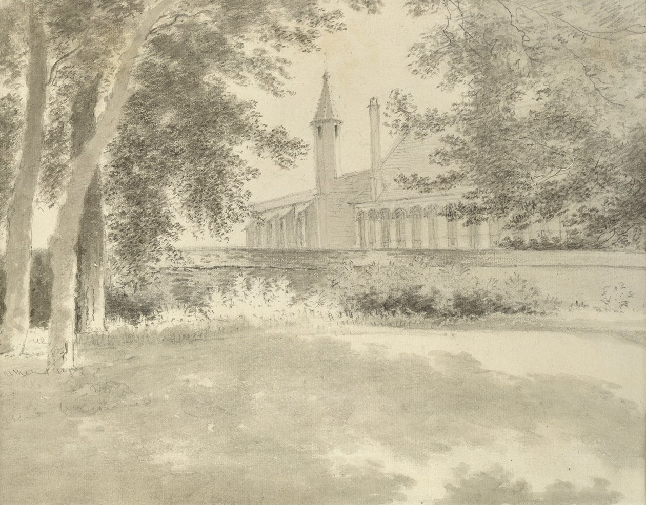 Balliol Chapel and Library from the Grove, 2 augusti 1783 (Grå tvätt över grafit) av John Baptist Malchair