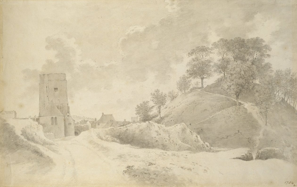 Oxford Castle and the Castle Mound, 27 maj 1784 (grå tvätt över grafit) av John Baptist Malchair