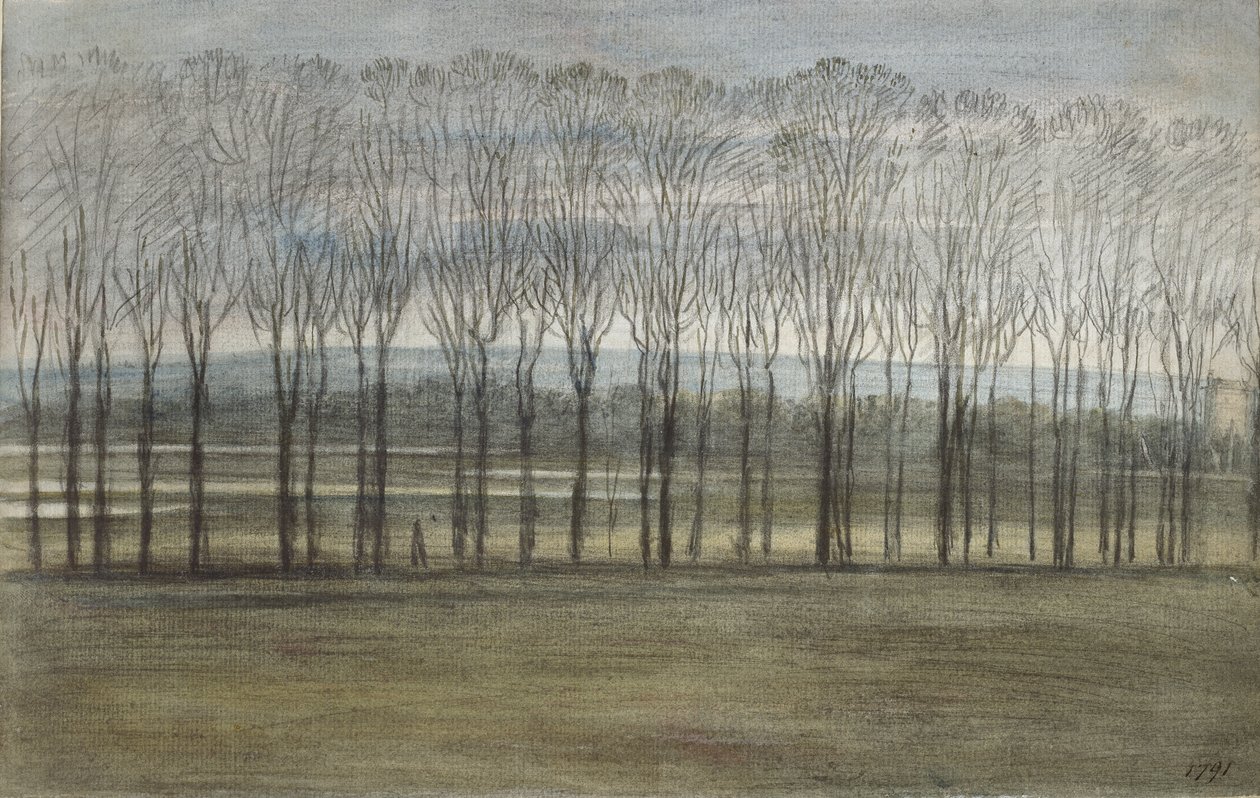 Utsikt från Merton College, 28 februari 1791 (akvarell över grafit, på papper) av John Baptist Malchair