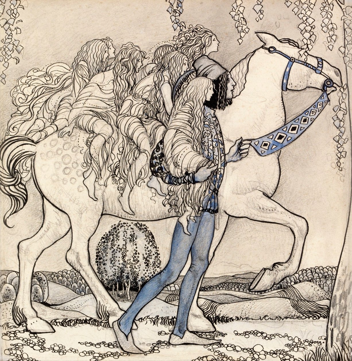  Hasten ledde han vid betslet och pa det viset fardades de genom skogen av John Bauer