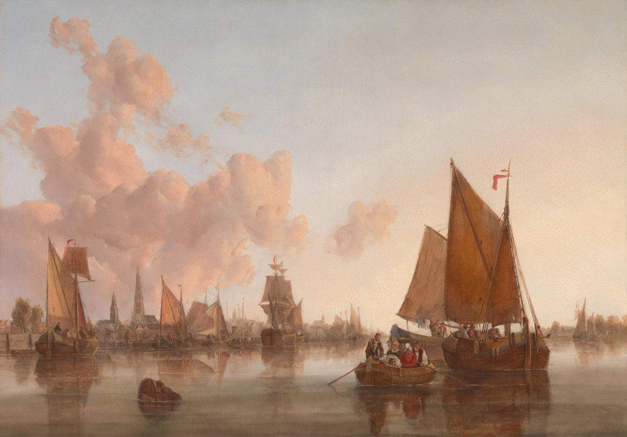 Segelbåtar och pråmar på en nederländsk mynning av John Crome