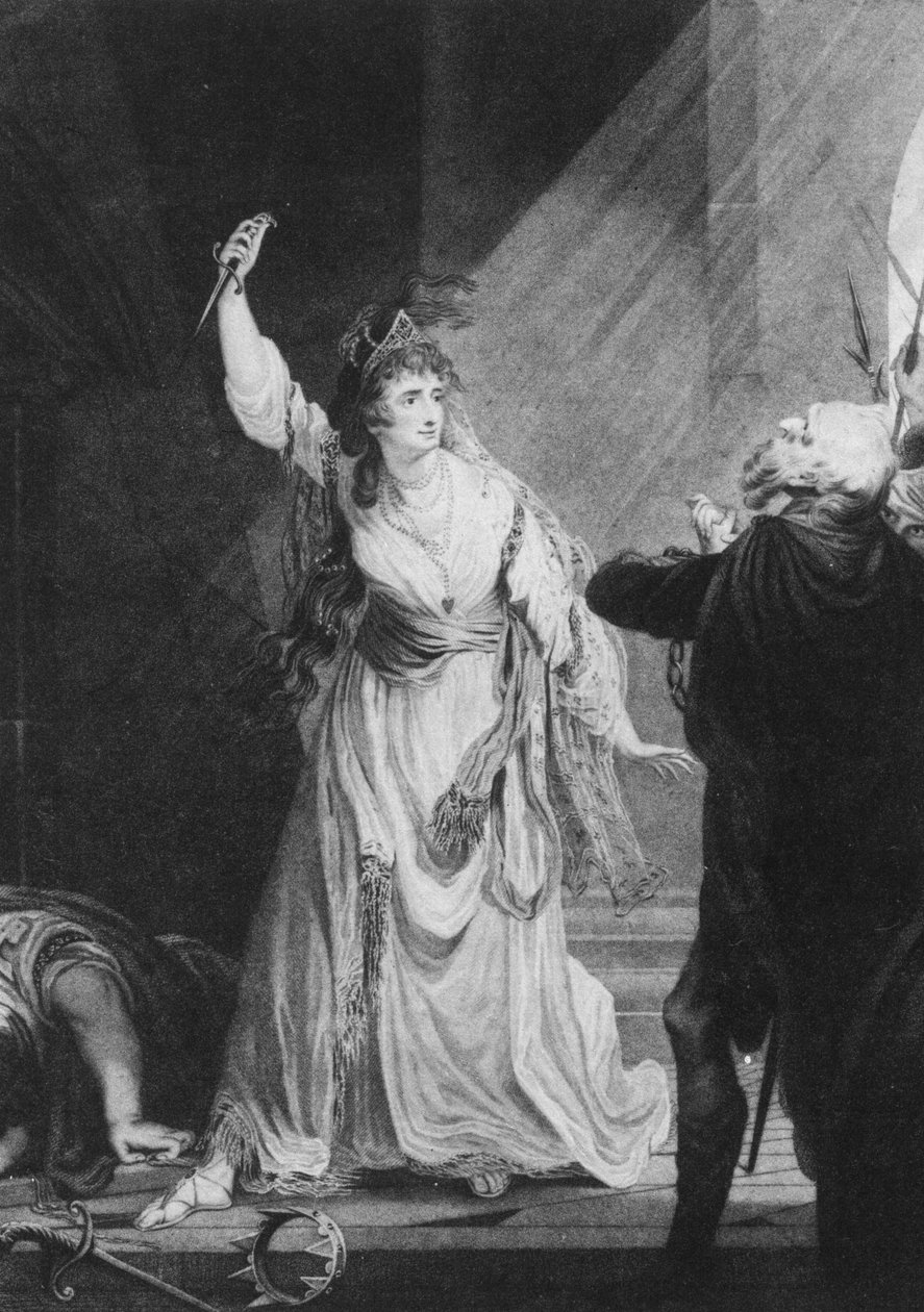 Den engelska skådespelerskan Sarah Siddons i rollen som Euphrasia i Arthur Murphys The Grecian Daughter, Theatre Royal in Drury Lane, 1782. av John Boydell