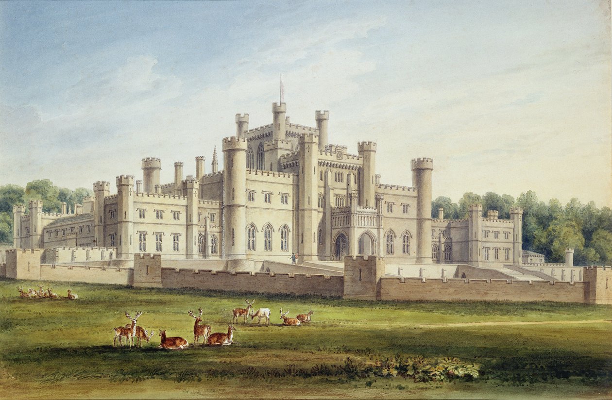North East View of Lowther Castle, Westmoreland, säte för Earl of Lonsdale, 1814 av John Chessell Buckler
