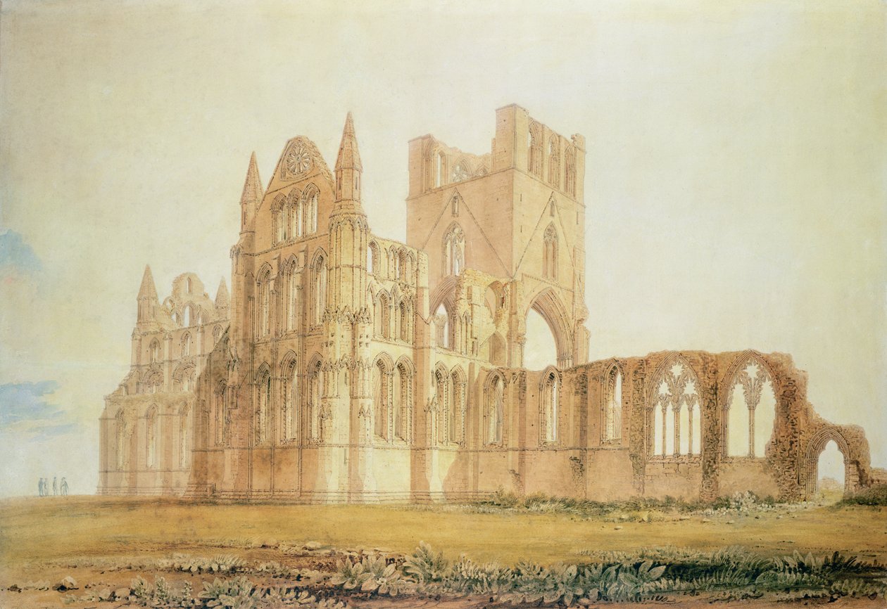 View of Whitby Abbey, ca 1820 (penna och bläck och wc på papper) av John Chessell Buckler